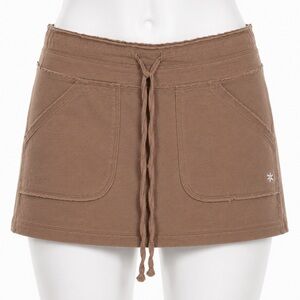 Y2K Cotton Mini Skirt Brown,Front pockets, Drawstring Athleisure, Indie, Size M